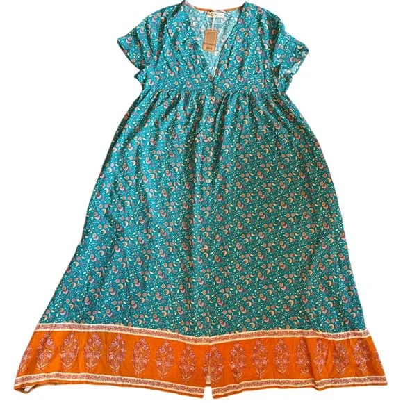 Natural Life Midi Dress NWT Pockets Avery Button Front Jade Floral Boho XL - Picture 10 of 13